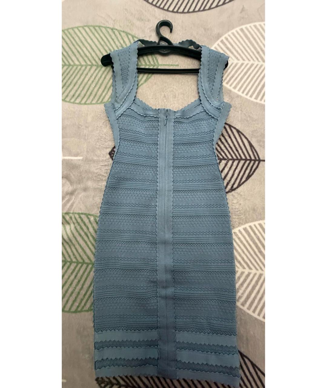 HERVE LEGER Голубое вискозное коктейльное платье, фото 2