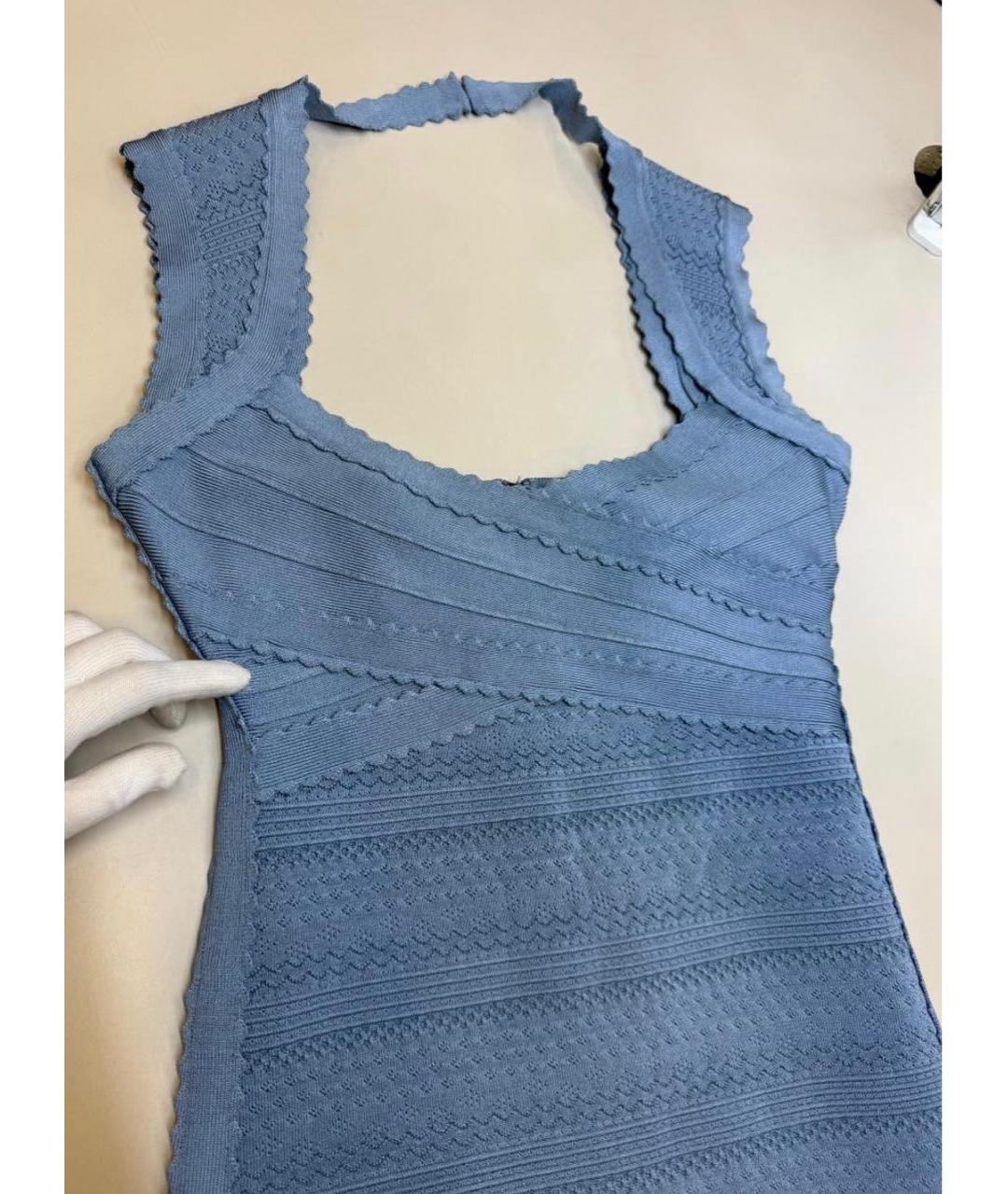 HERVE LEGER Голубое вискозное коктейльное платье, фото 3