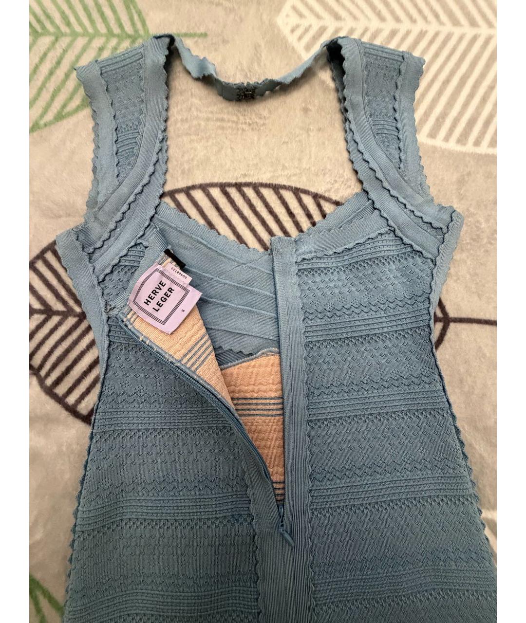 HERVE LEGER Голубое вискозное коктейльное платье, фото 5