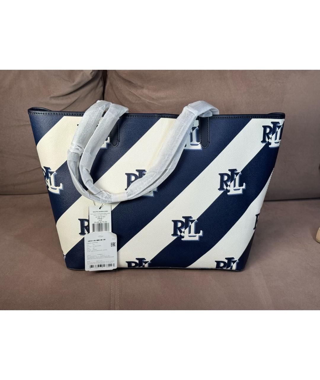 POLO RALPH LAUREN Синяя сумка тоут из искусственной кожи, фото 7