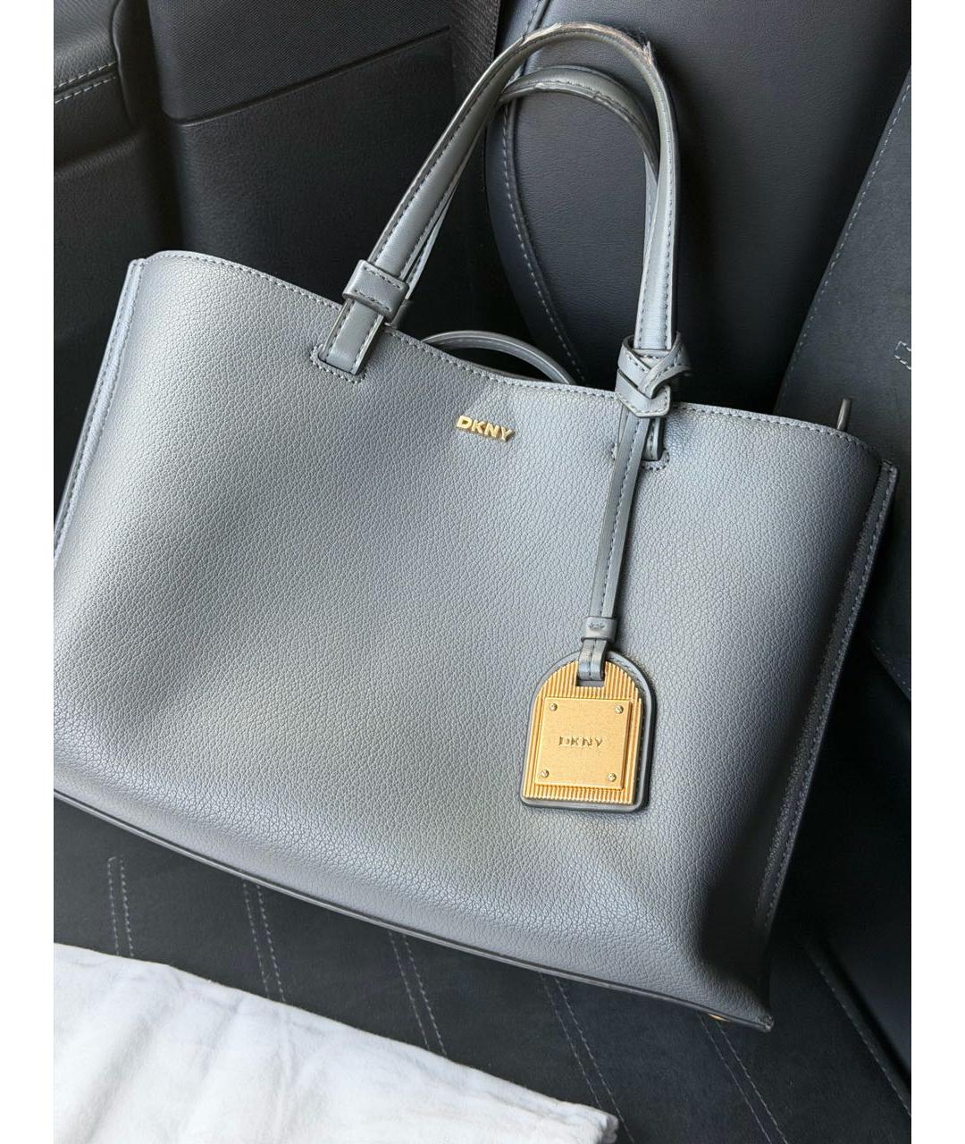 DKNY Серая кожаная сумка с короткими ручками, фото 8