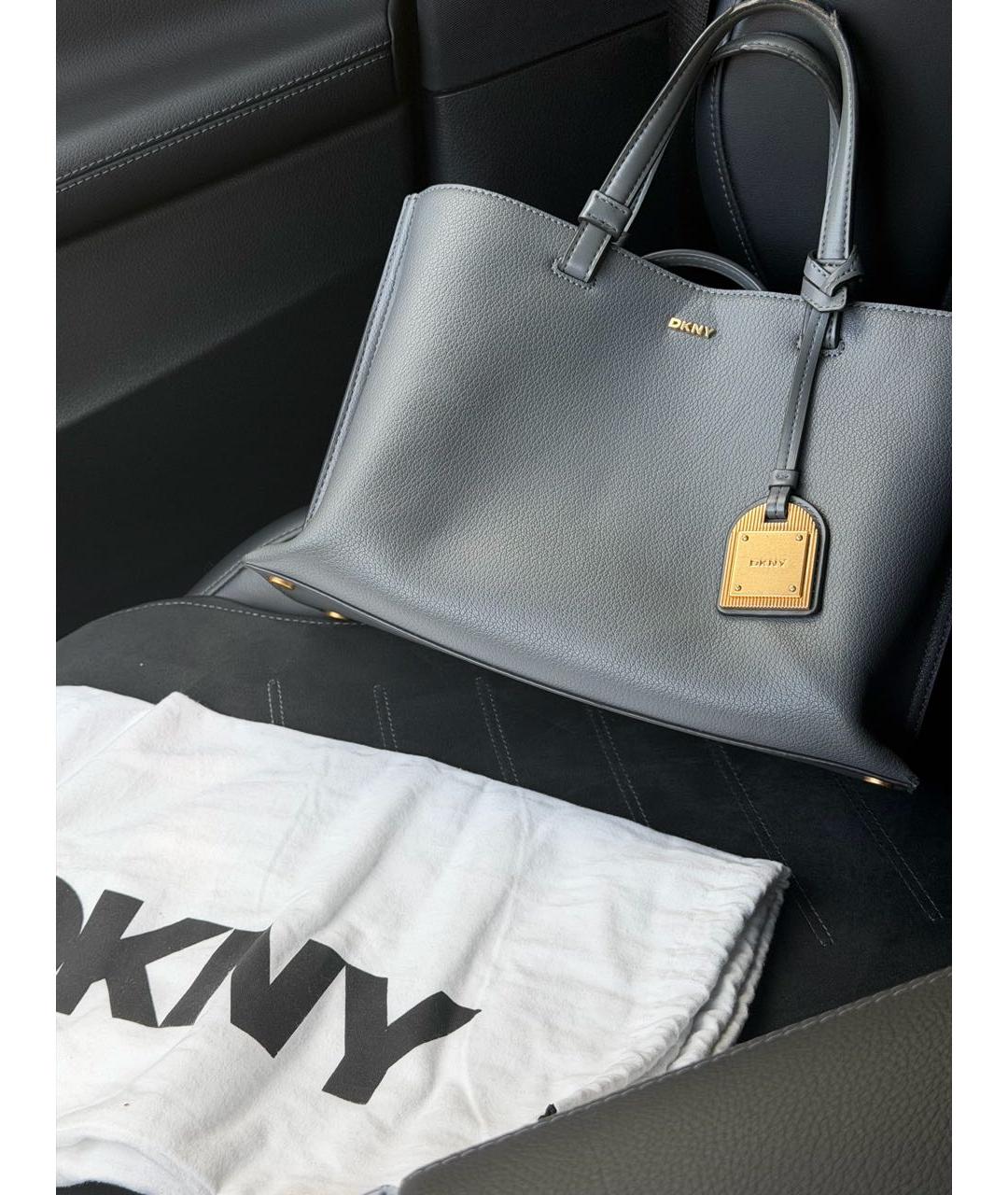 DKNY Серая кожаная сумка с короткими ручками, фото 2