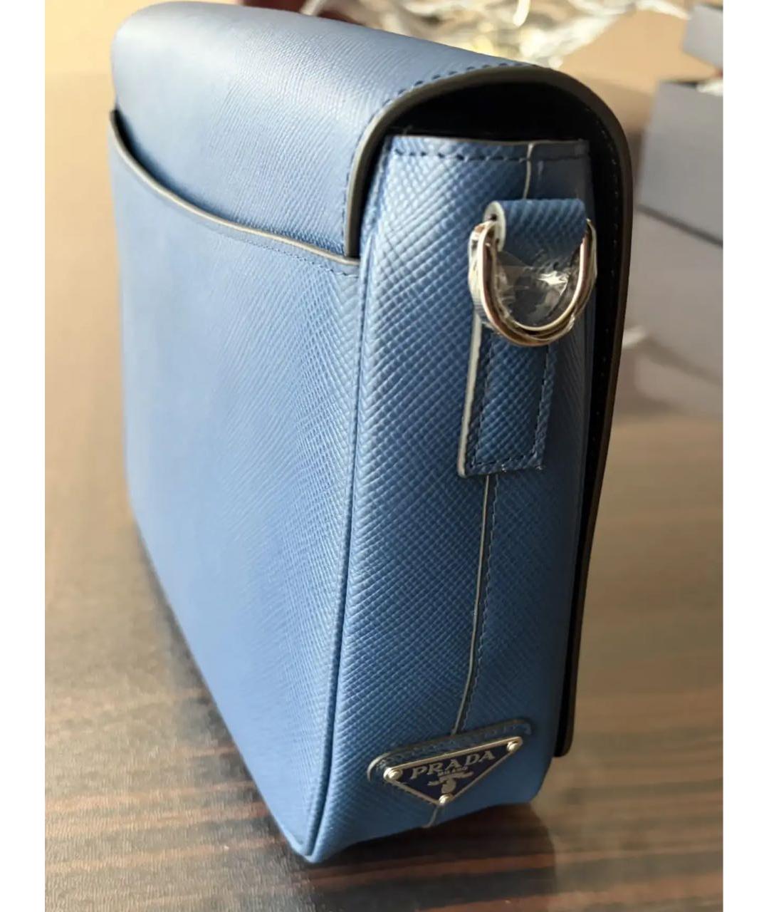 PRADA Темно-синяя кожаная барсетка, фото 4