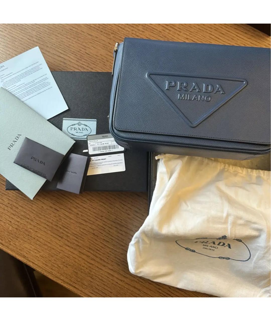 PRADA Темно-синяя кожаная барсетка, фото 2