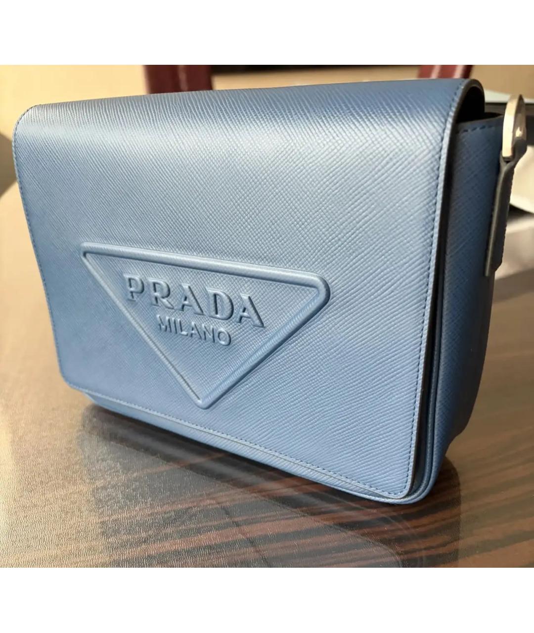 PRADA Темно-синяя кожаная барсетка, фото 5