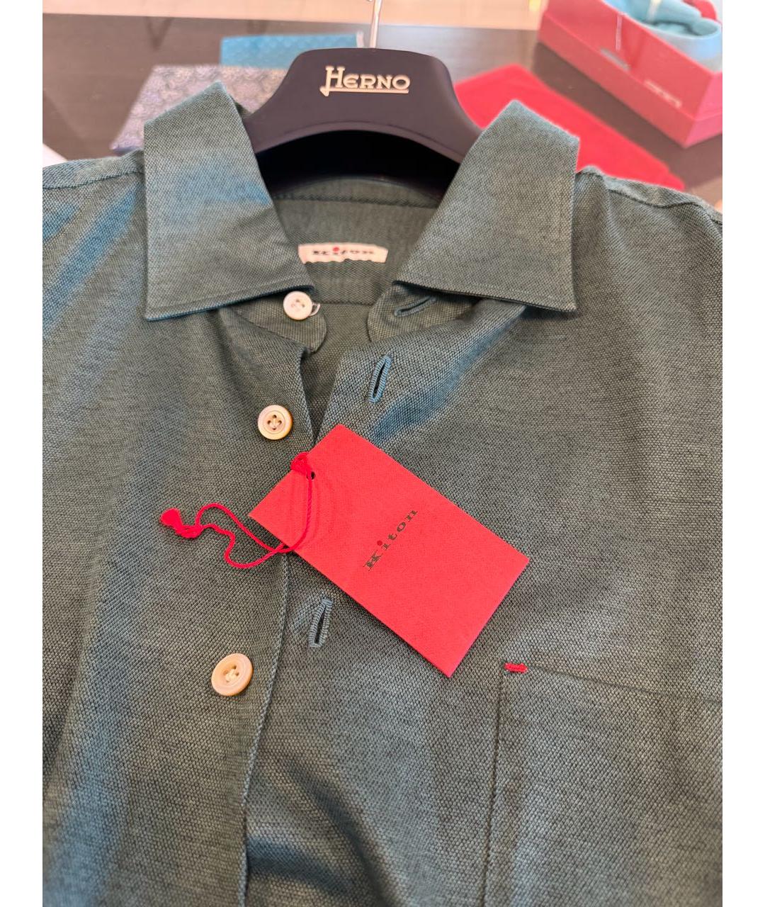 KITON Зеленая хлопковая кэжуал рубашка, фото 4
