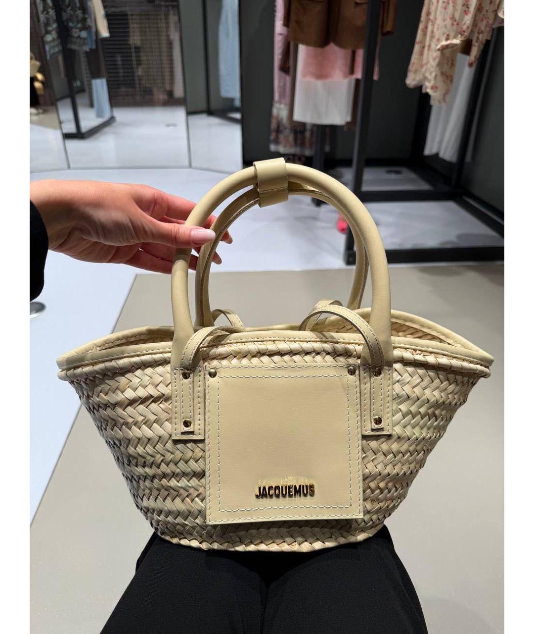 JACQUEMUS Бежевая плетеная пляжная сумка, фото 5