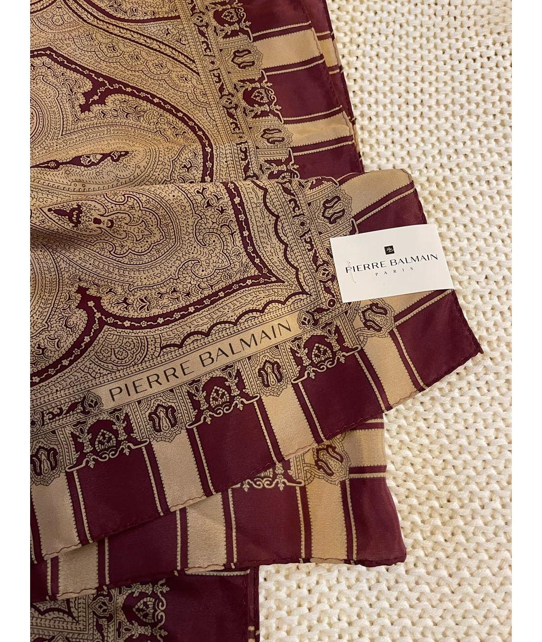 PIERRE BALMAIN Бордовый шелковый платок, фото 3
