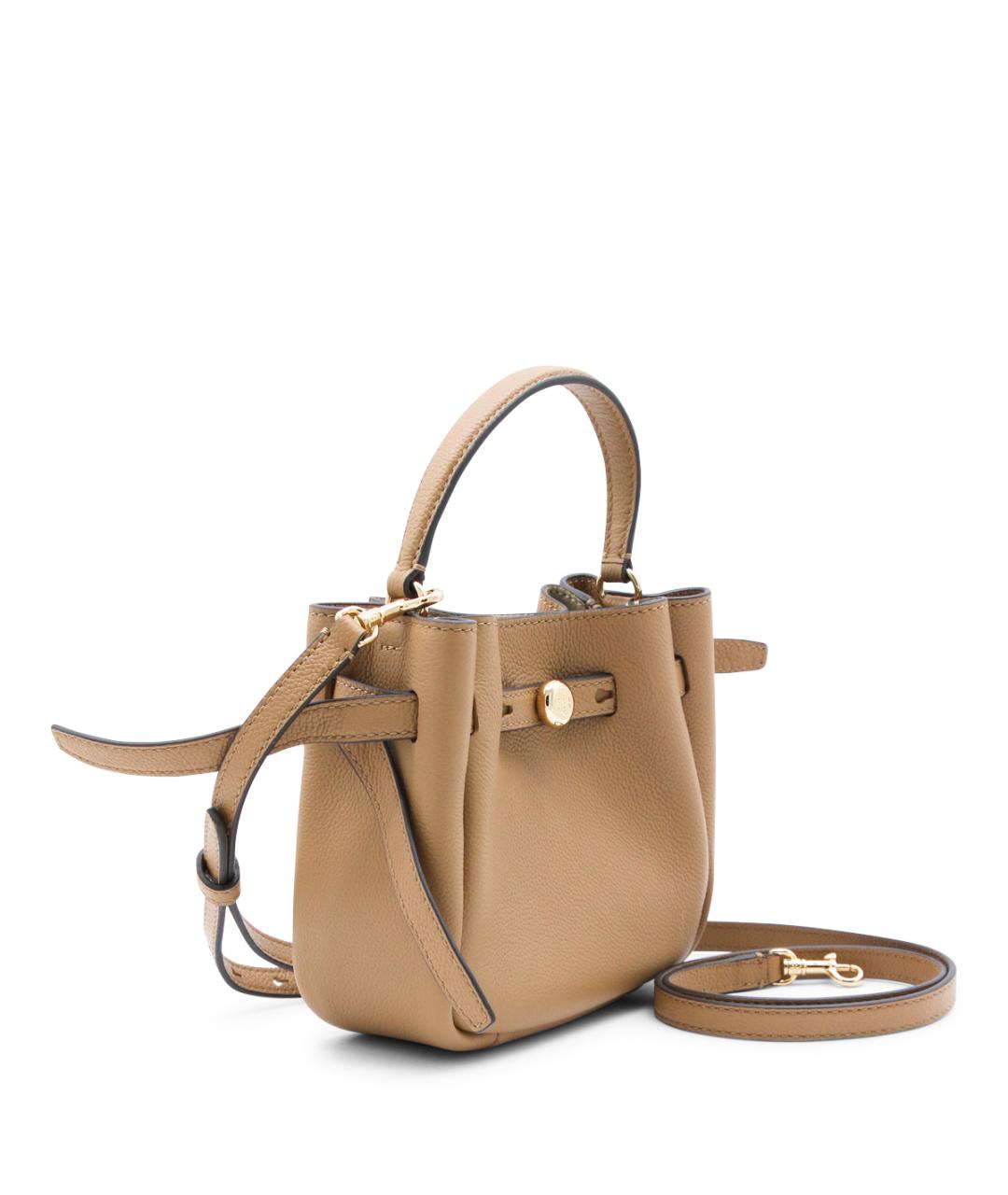 TORY BURCH Бежевая кожаная сумка с короткими ручками, фото 2