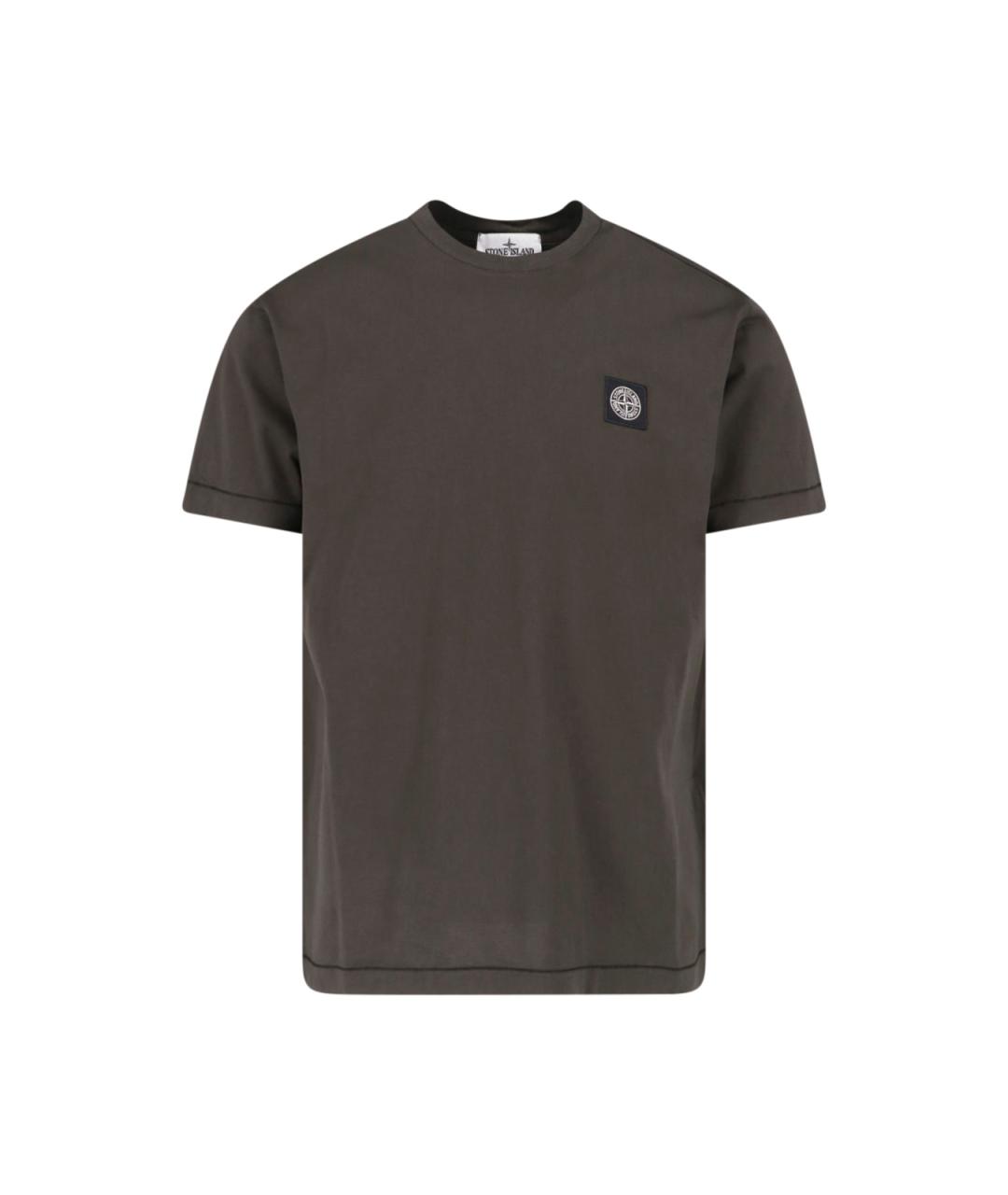 STONE ISLAND Коричневая хлопковая футболка, фото 1