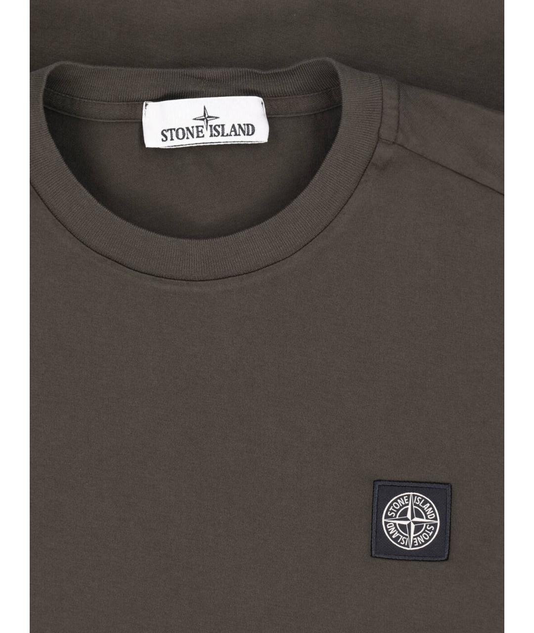 STONE ISLAND Коричневая хлопковая футболка, фото 3