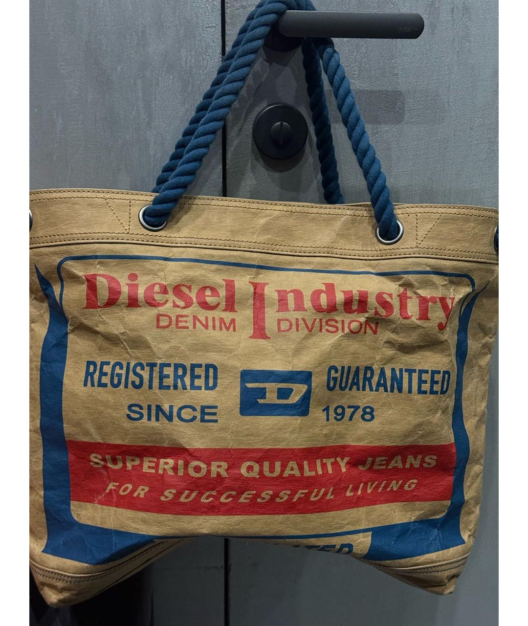 DIESEL Горчичная тканевая сумка с короткими ручками, фото 6