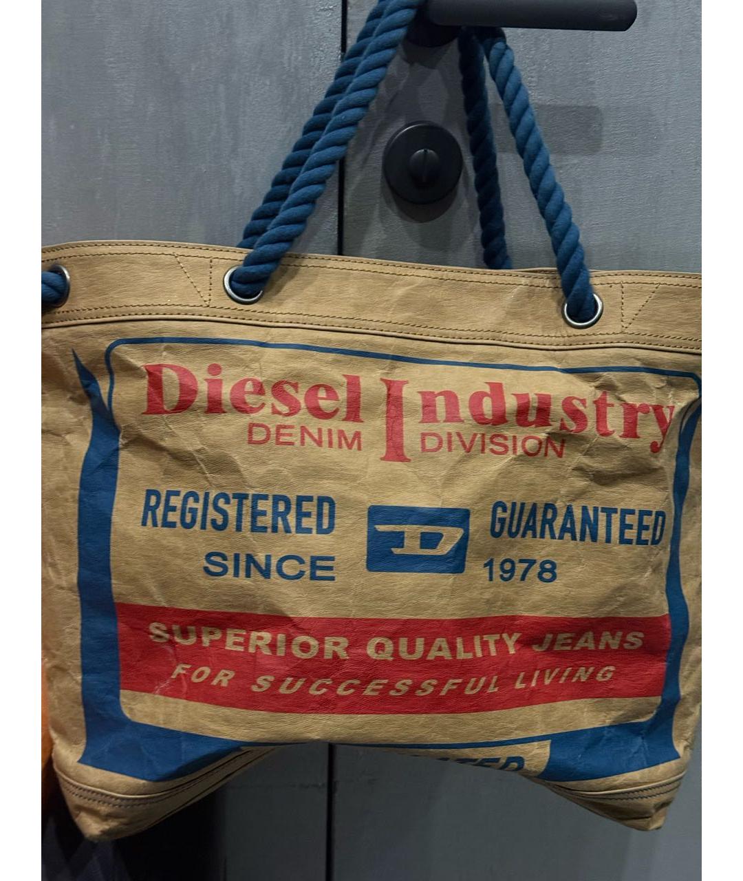 DIESEL Горчичная тканевая сумка с короткими ручками, фото 5