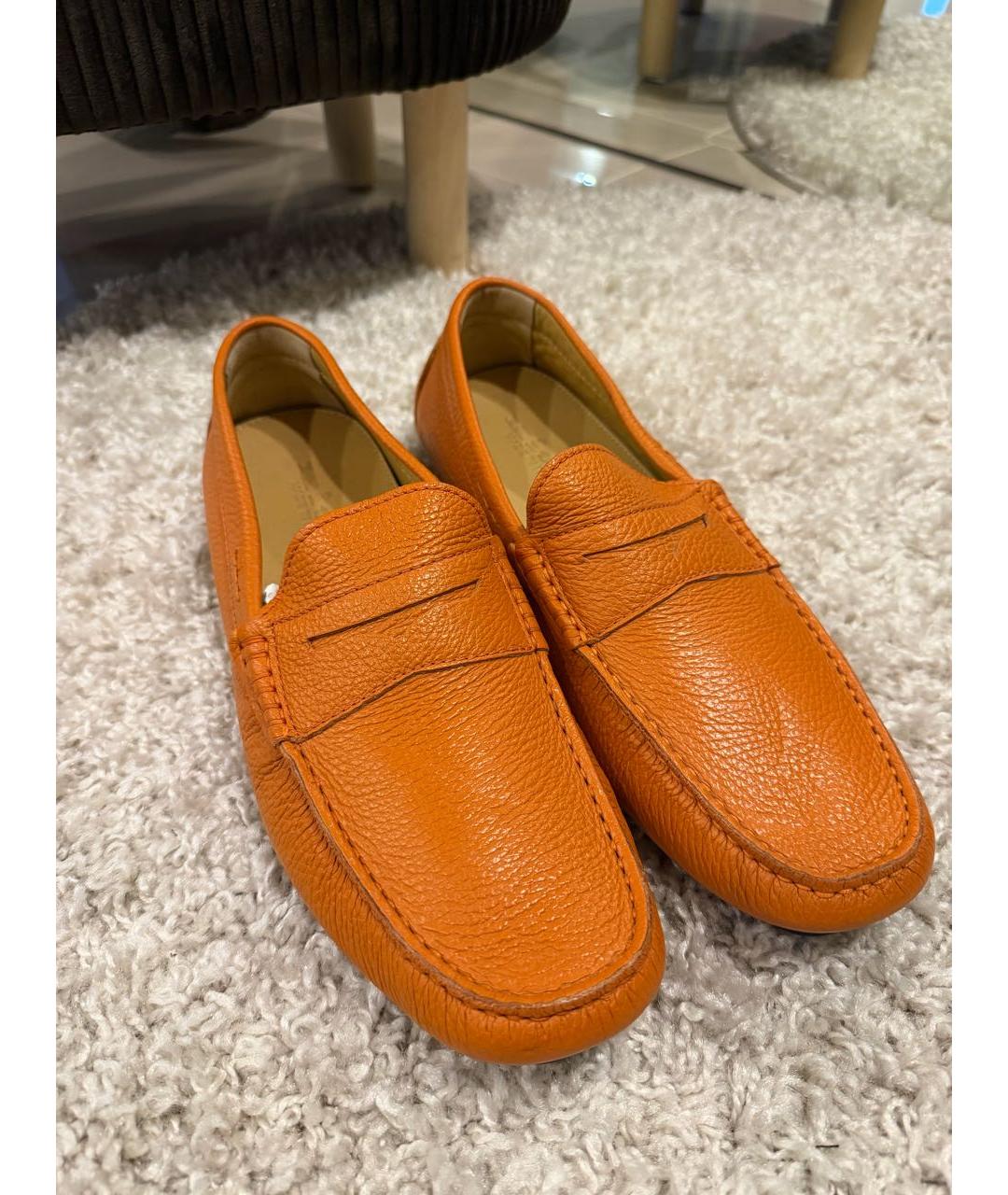 KITON Оранжевые кожаные мокасины, фото 5