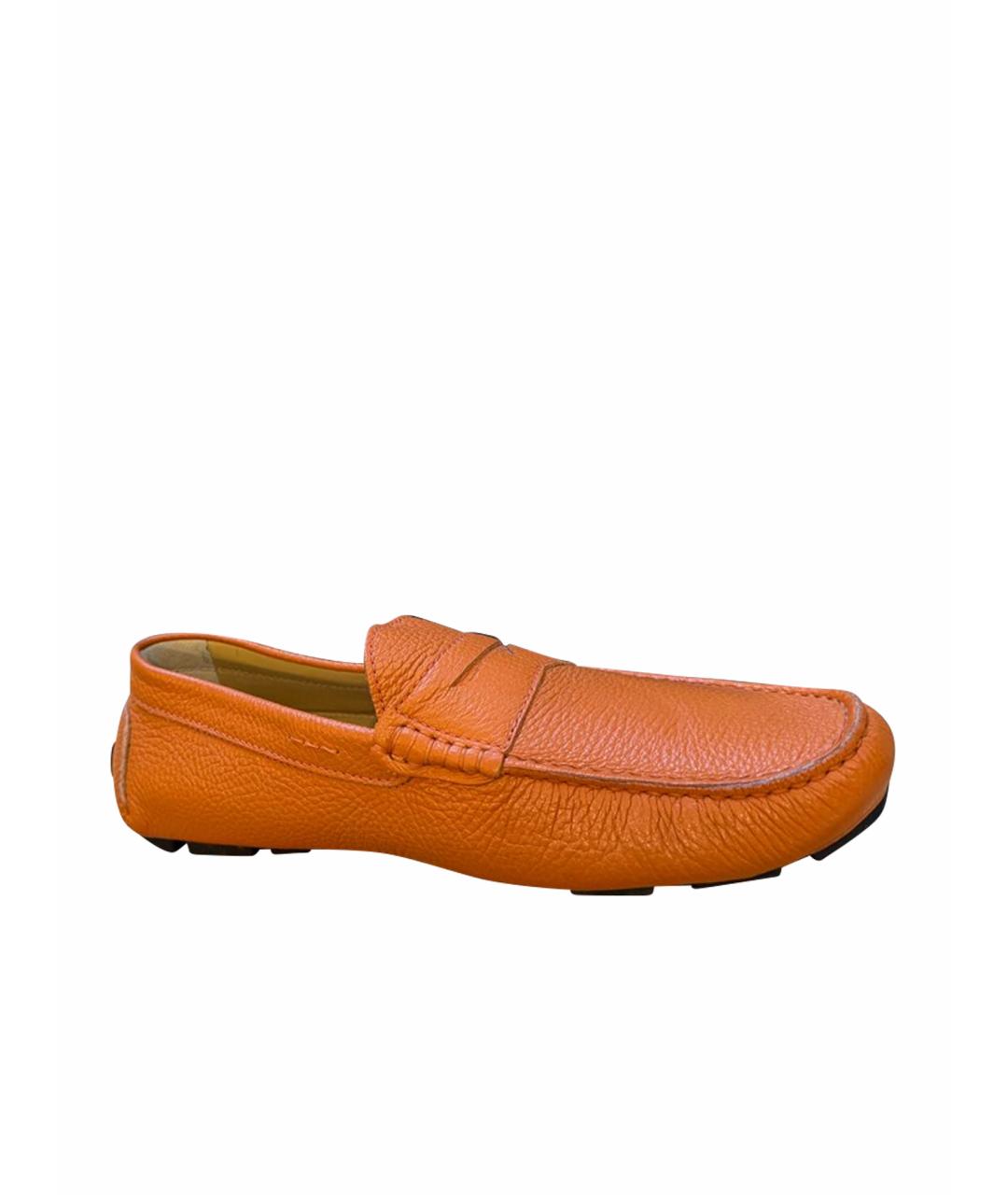 KITON Оранжевые кожаные мокасины, фото 1