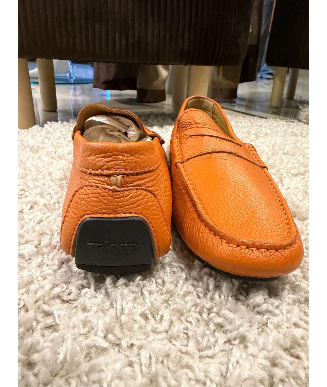 KITON Оранжевые кожаные мокасины, фото 3