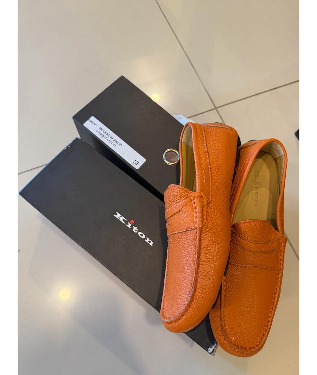 KITON Оранжевые кожаные мокасины, фото 6
