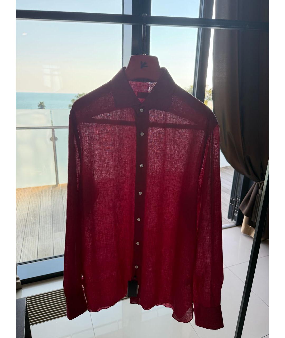 ISAIA Бордовая льняная кэжуал рубашка, фото 5