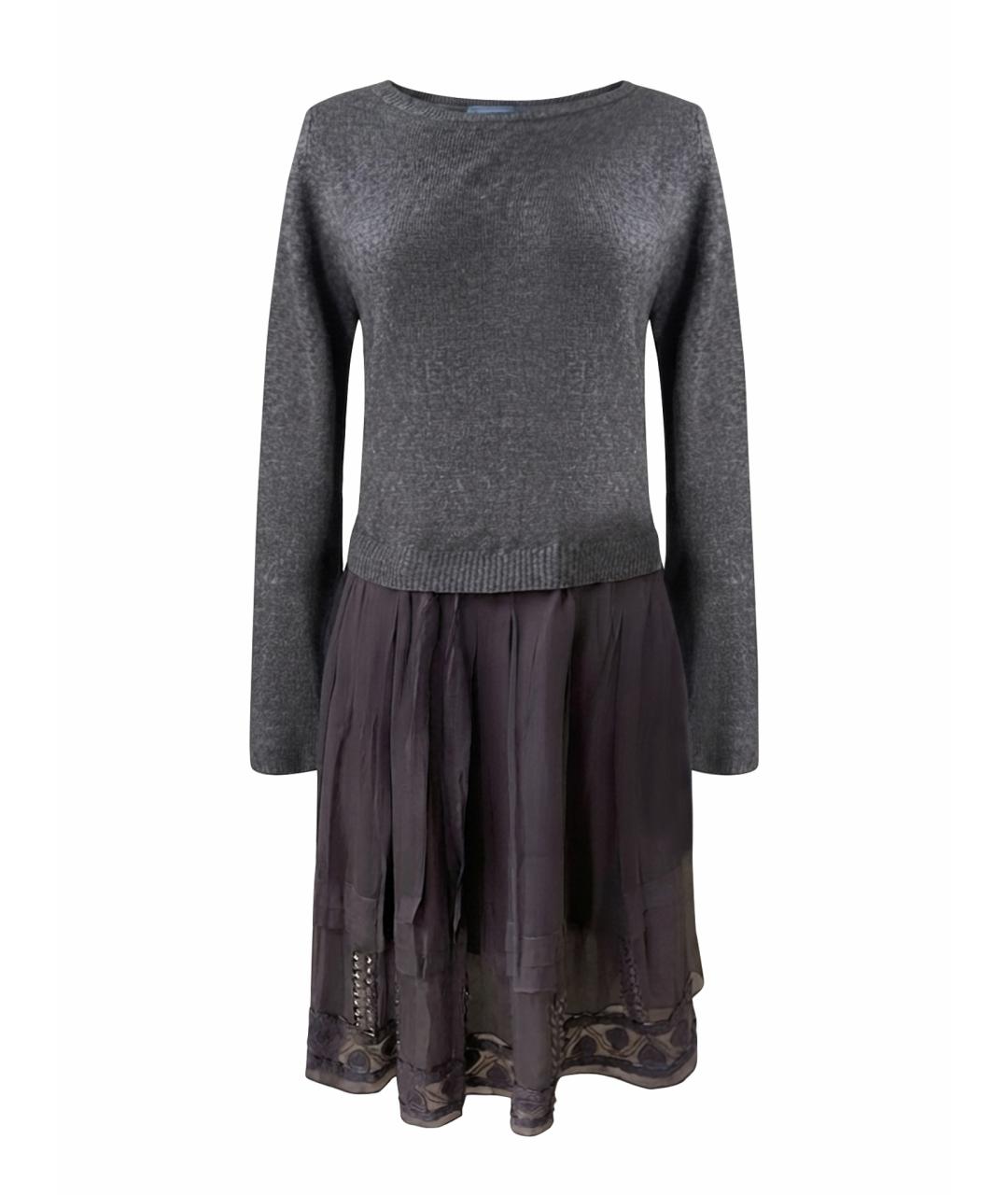 ALBERTA FERRETTI Серое шелковое коктейльное платье, фото 1