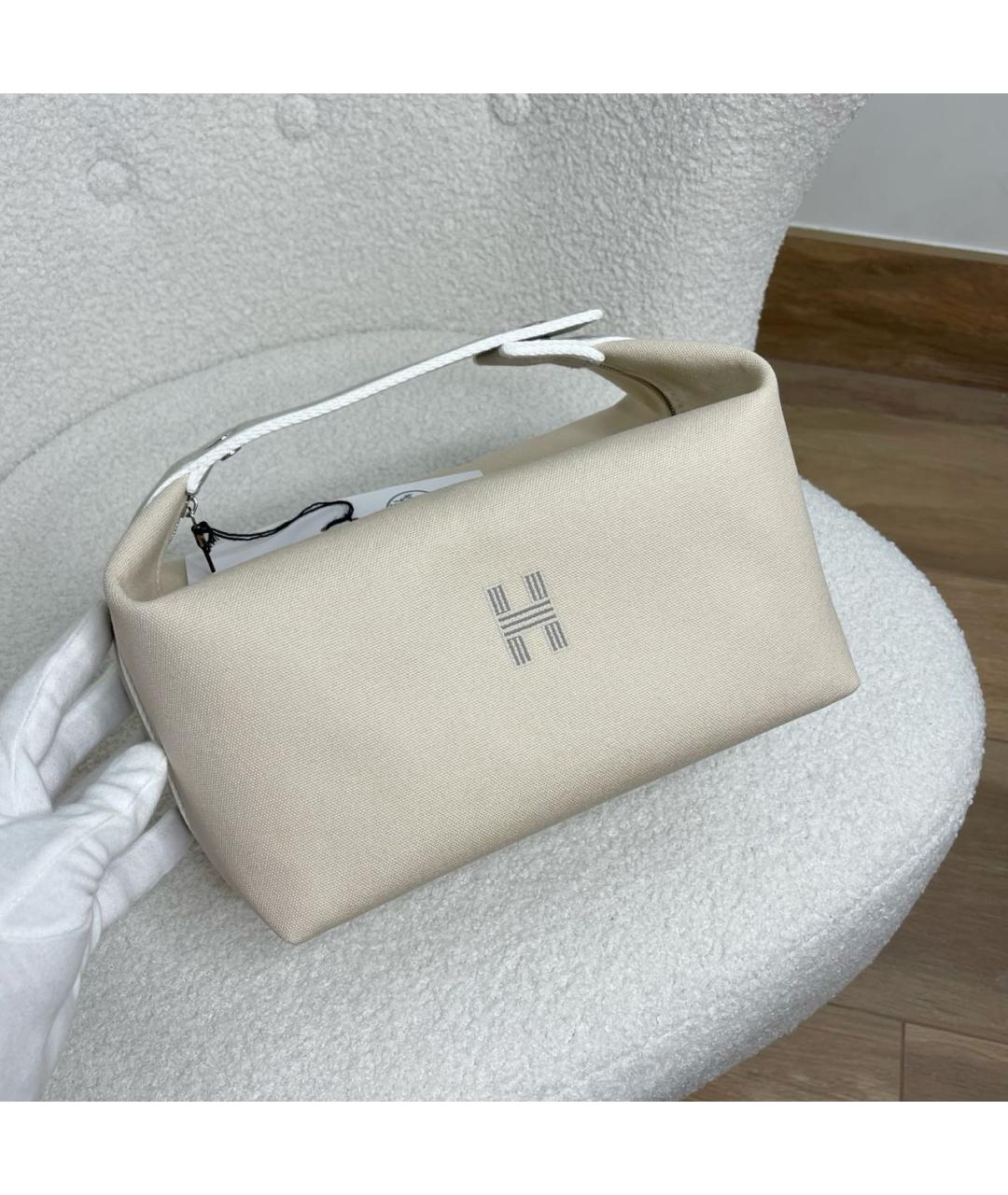 HERMES Бежевая тканевая косметичка, фото 2