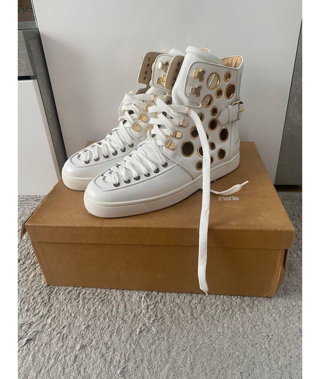CHRISTIAN LOUBOUTIN Белые кожаные высокие кроссовки / кеды, фото 2