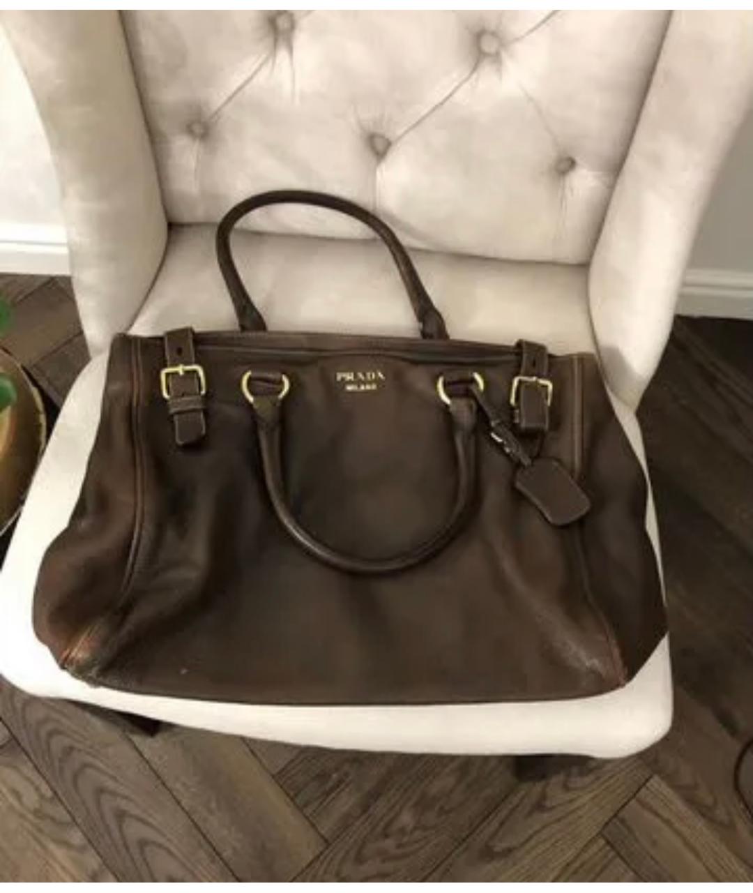 PRADA Коричневая кожаная сумка тоут, фото 5