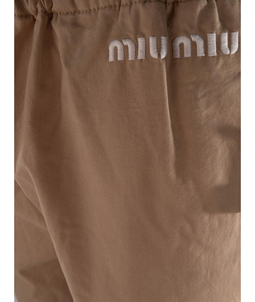 MIU MIU Бежевые хлопковые прямые брюки, фото 2