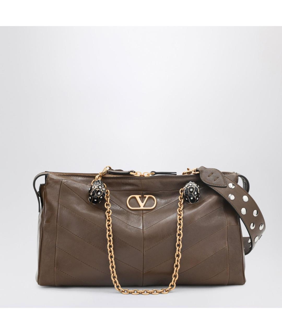 VALENTINO Хаки кожаная сумка тоут, фото 3