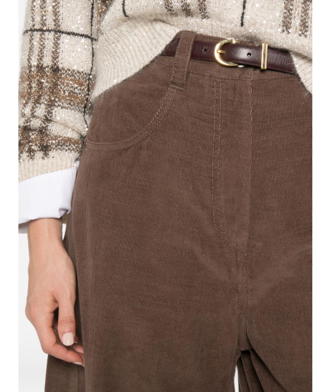 BRUNELLO CUCINELLI Коричневые хлопковые брюки широкие, фото 4