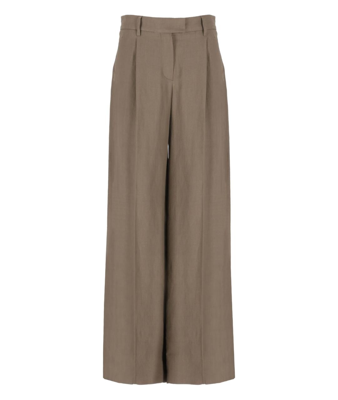 BRUNELLO CUCINELLI Коричневые льняные брюки широкие, фото 1