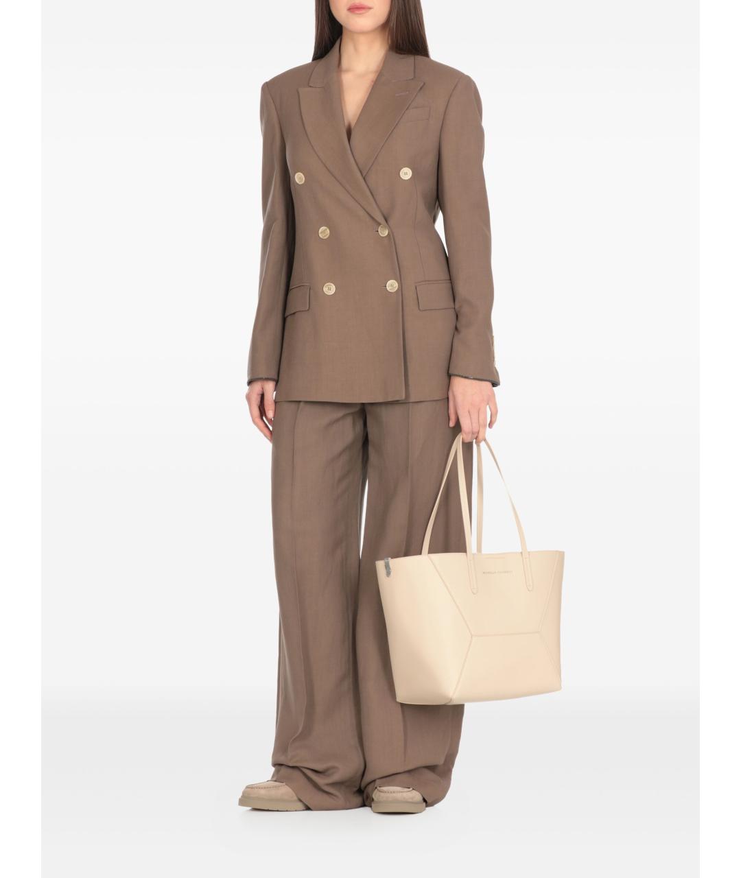 BRUNELLO CUCINELLI Коричневые льняные брюки широкие, фото 2
