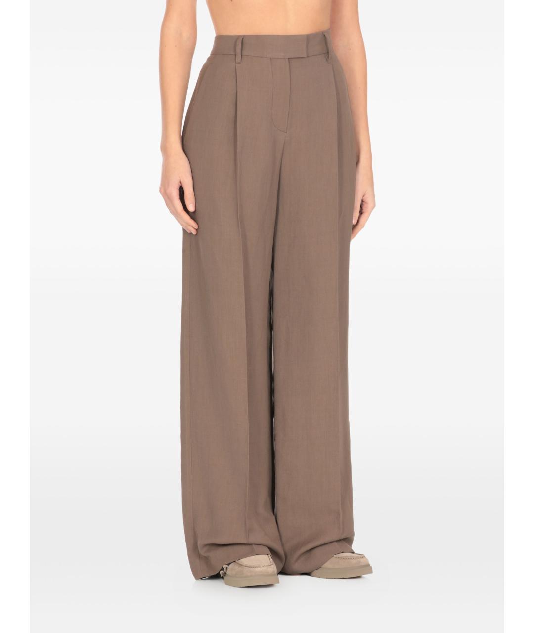 BRUNELLO CUCINELLI Коричневые льняные брюки широкие, фото 4