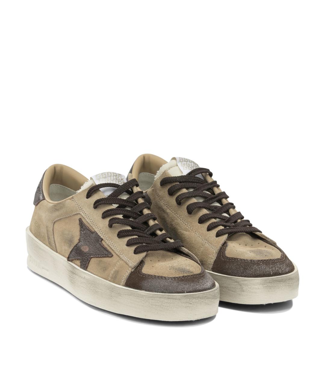 GOLDEN GOOSE Бежевые кожаные низкие кроссовки / кеды, фото 2