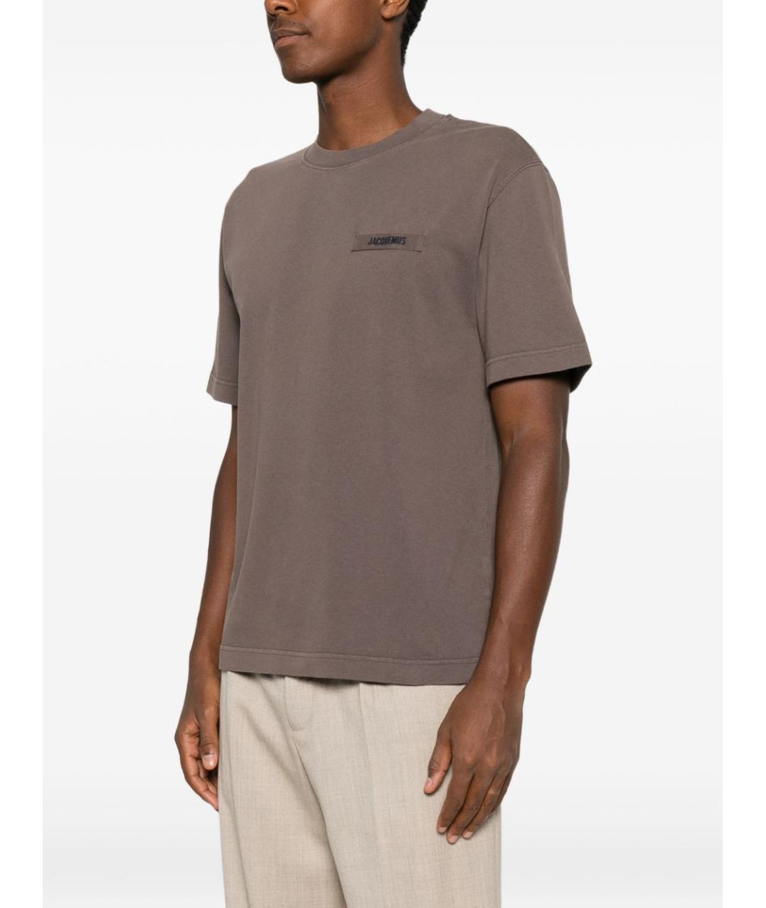 JACQUEMUS Коричневая хлопковая футболка, фото 4