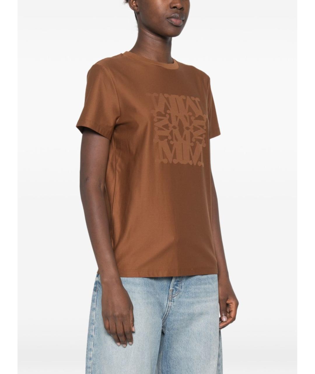 MAX MARA Коричневая хлопковая футболка, фото 4