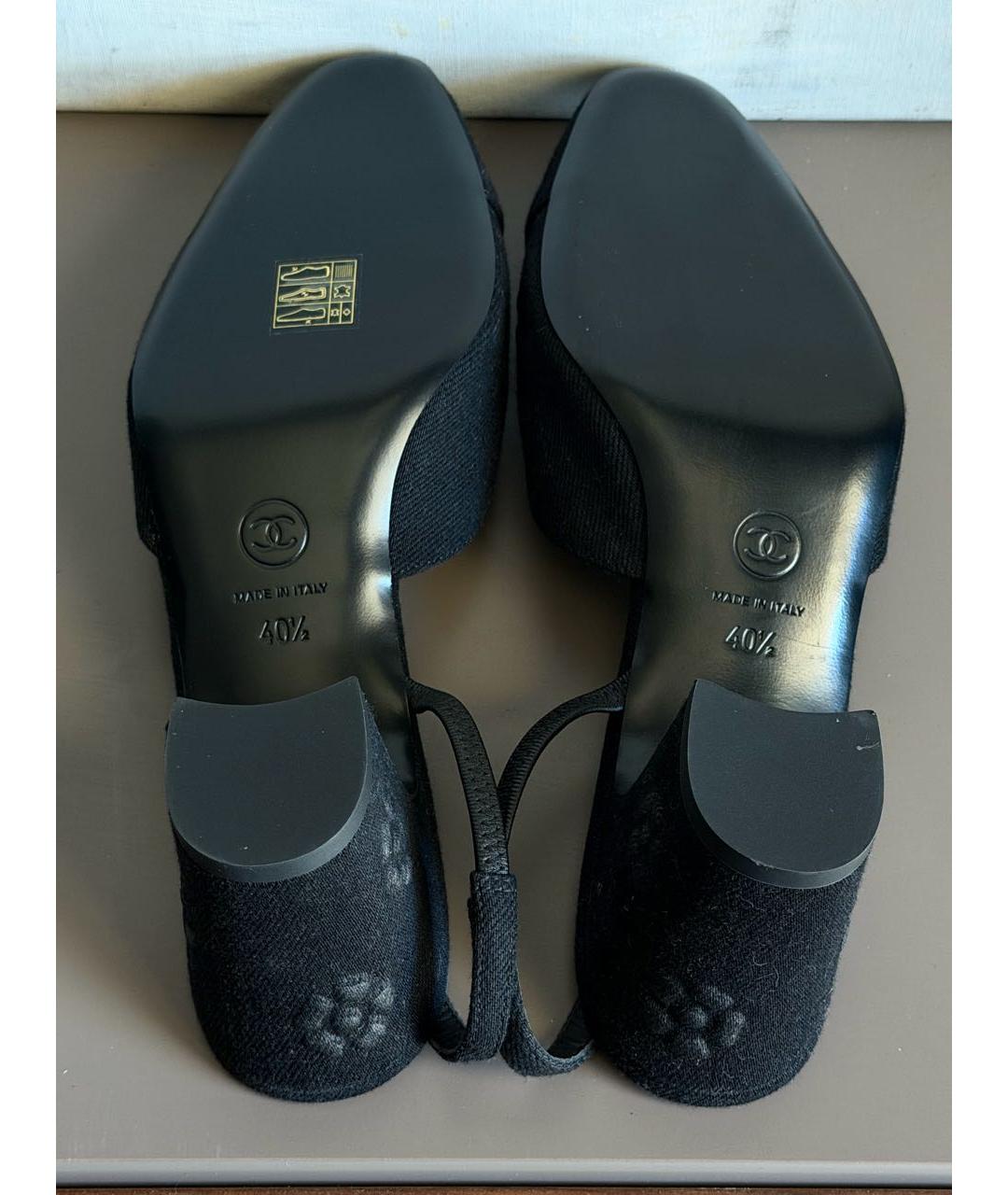 CHANEL Черные текстильные лодочки на низком каблуке, фото 4