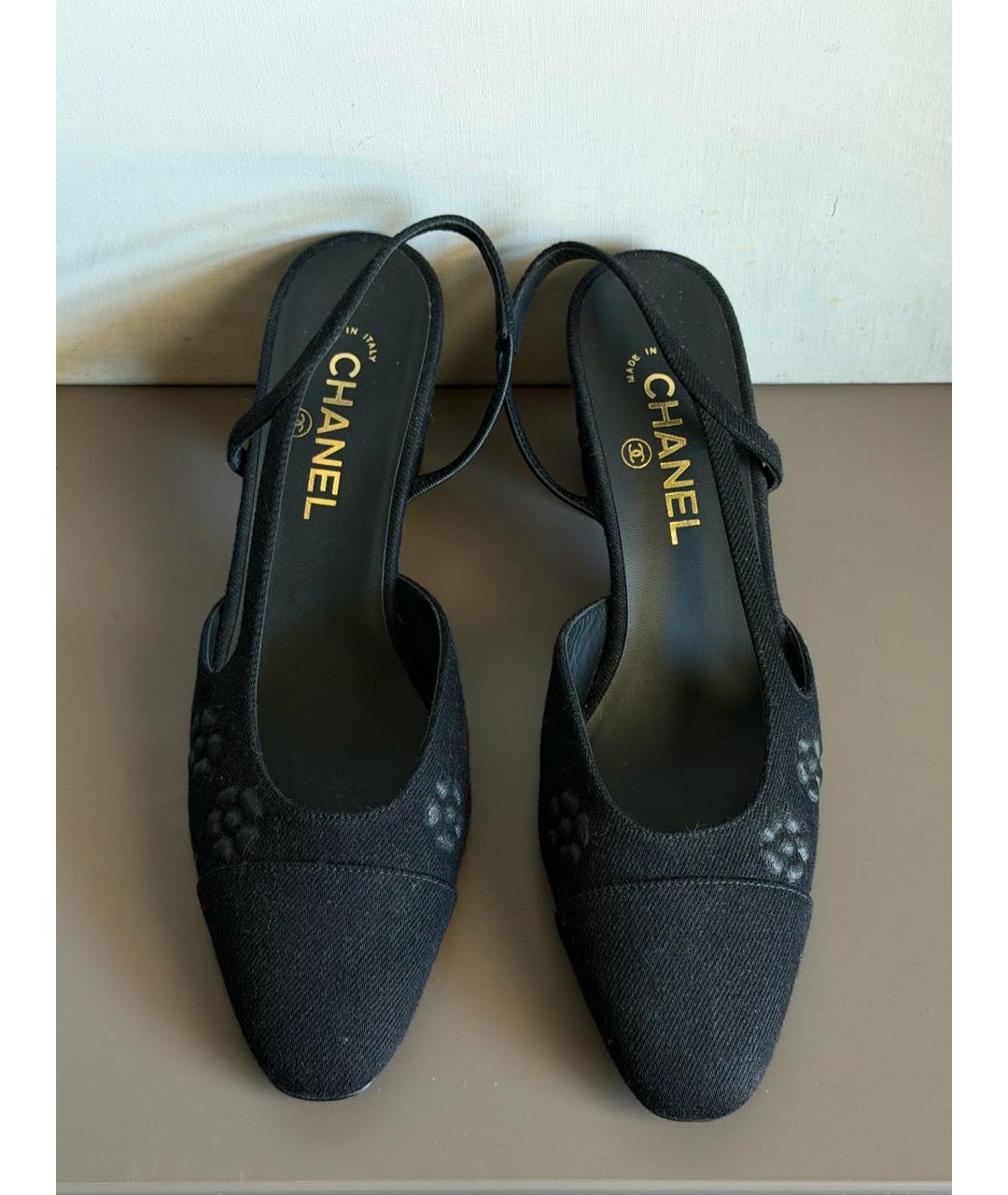 CHANEL Черные текстильные лодочки на низком каблуке, фото 3