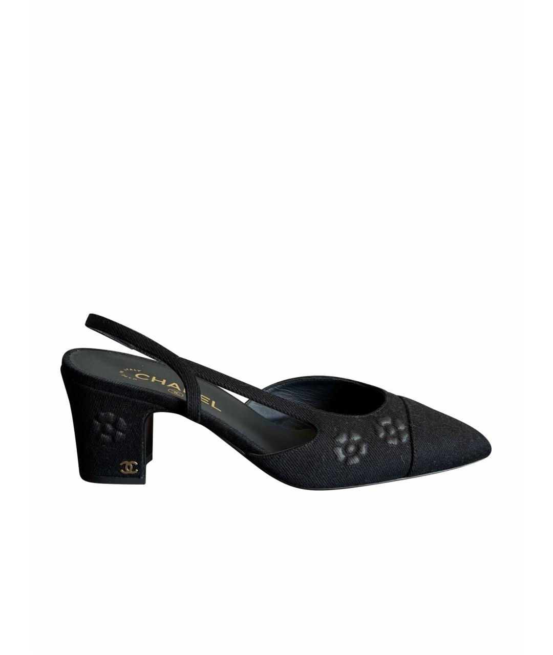 CHANEL Черные текстильные лодочки на низком каблуке, фото 8