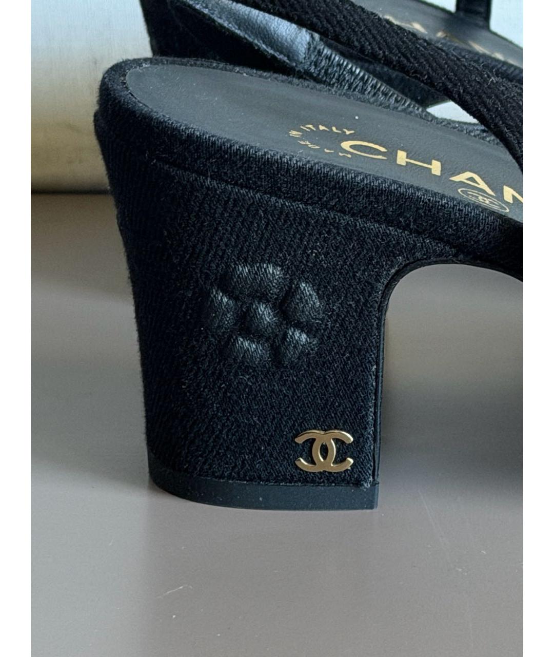 CHANEL Черные текстильные лодочки на низком каблуке, фото 6