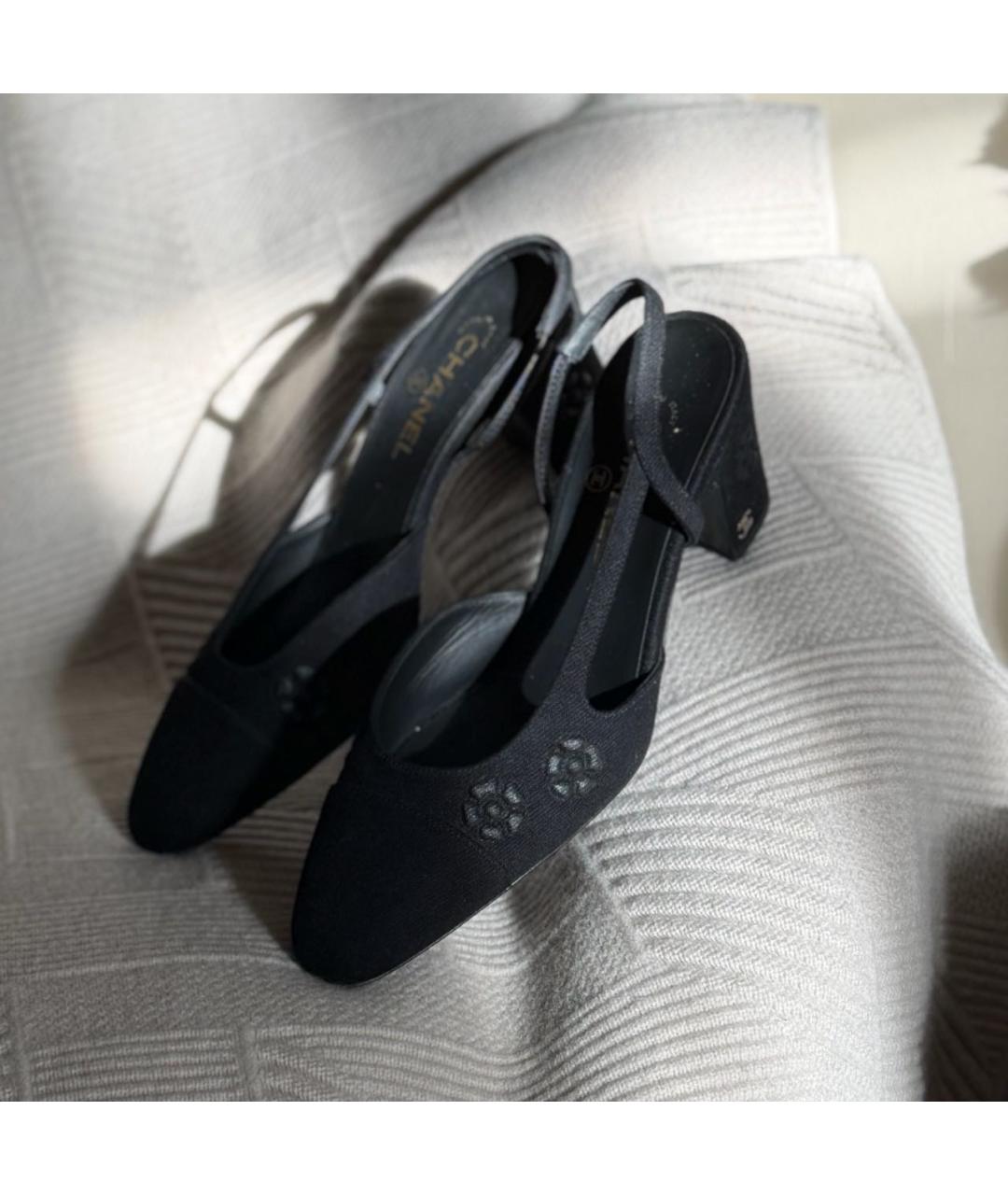 CHANEL Черные текстильные лодочки на низком каблуке, фото 5