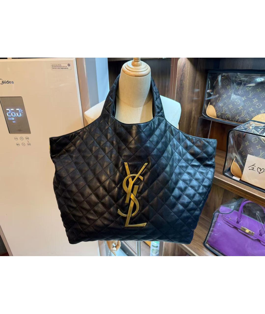 SAINT LAURENT Черная кожаная сумка тоут, фото 3