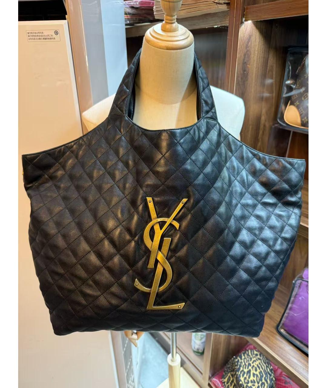 SAINT LAURENT Черная кожаная сумка тоут, фото 2