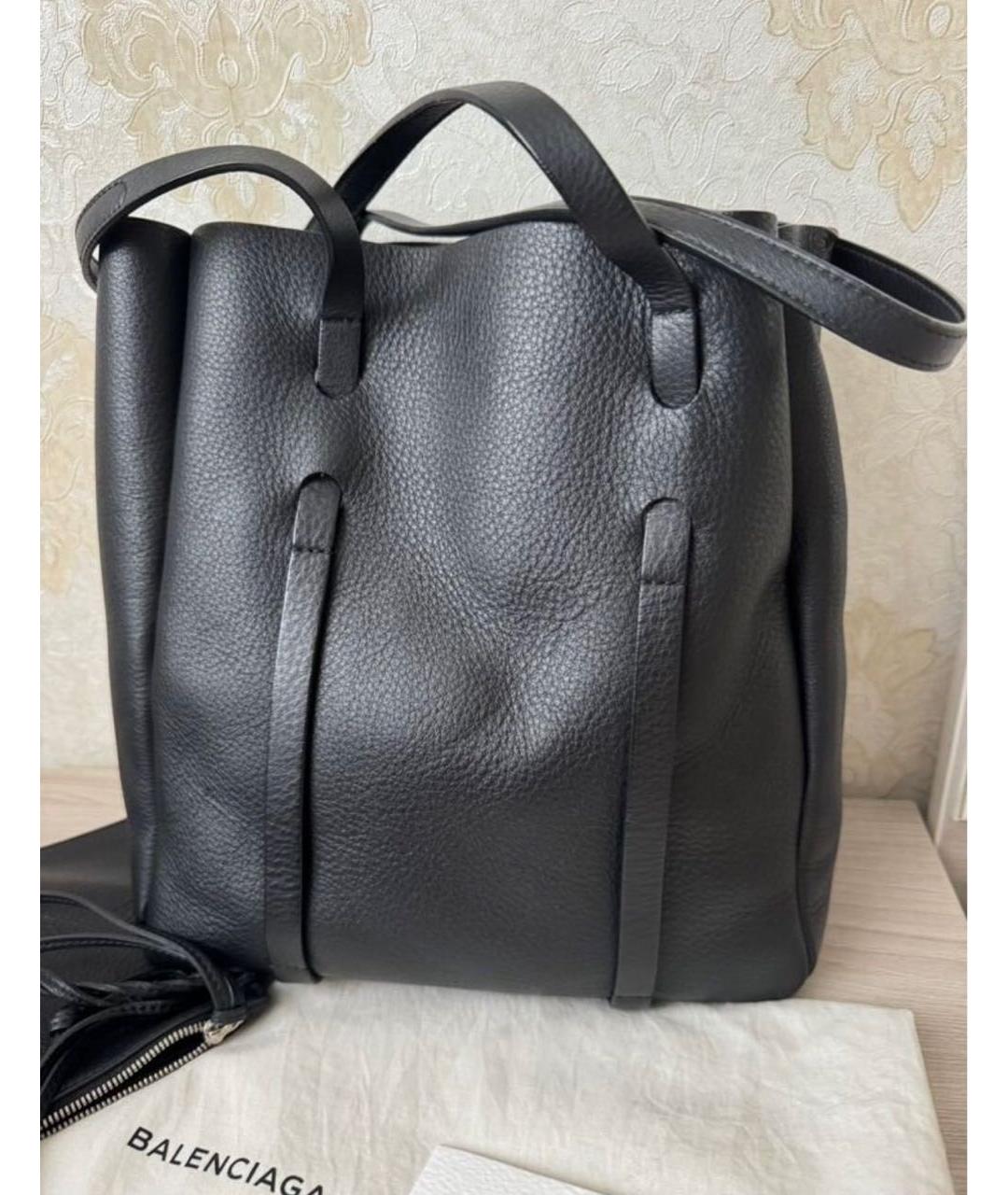 BALENCIAGA Черная кожаная сумка тоут, фото 3