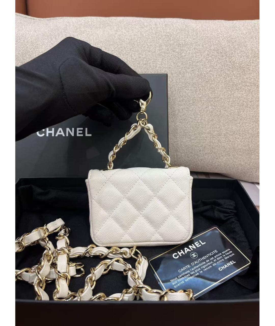 CHANEL Белая кожаная сумка через плечо, фото 3