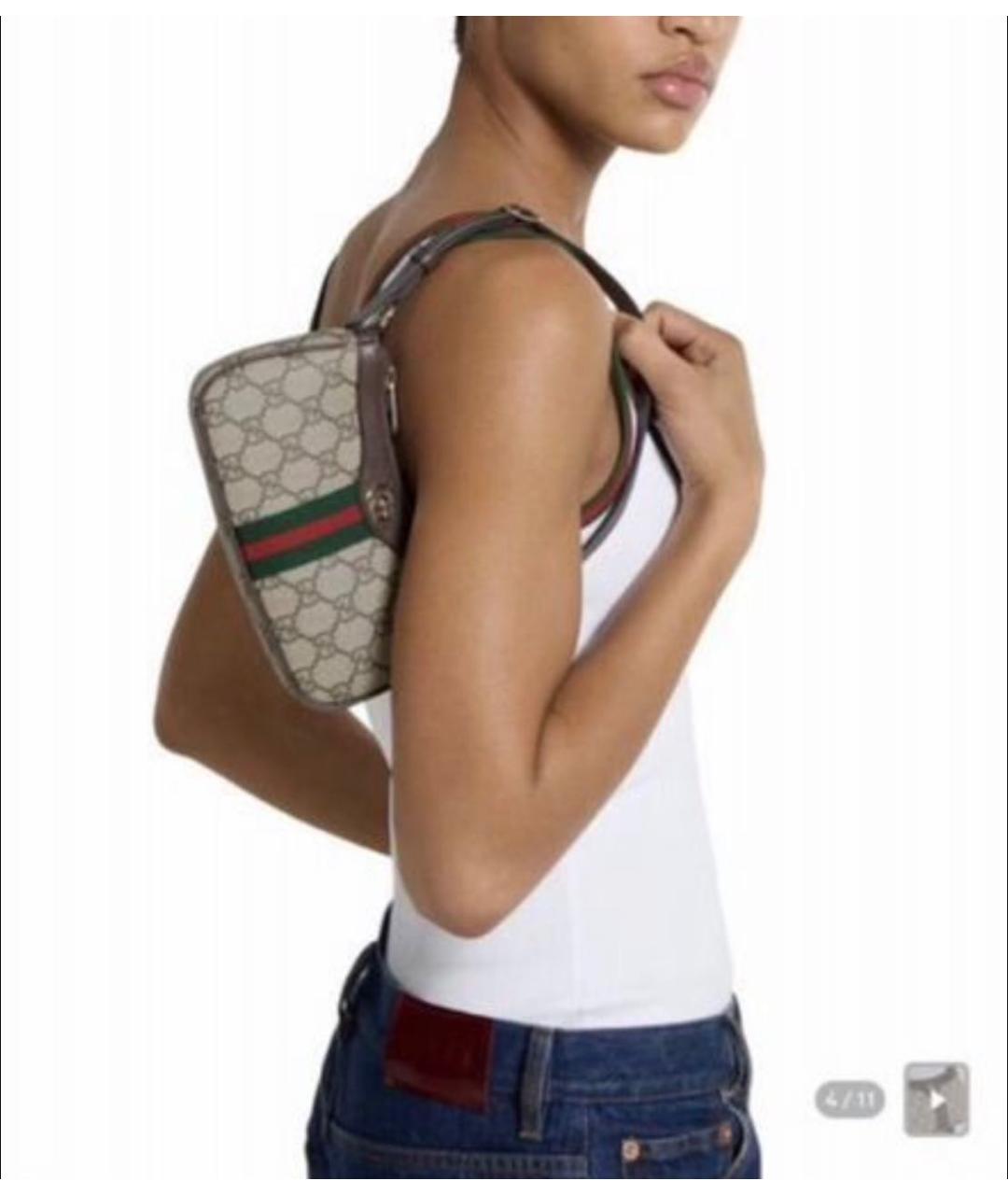 GUCCI Коричневая канва сумка с короткими ручками, фото 5