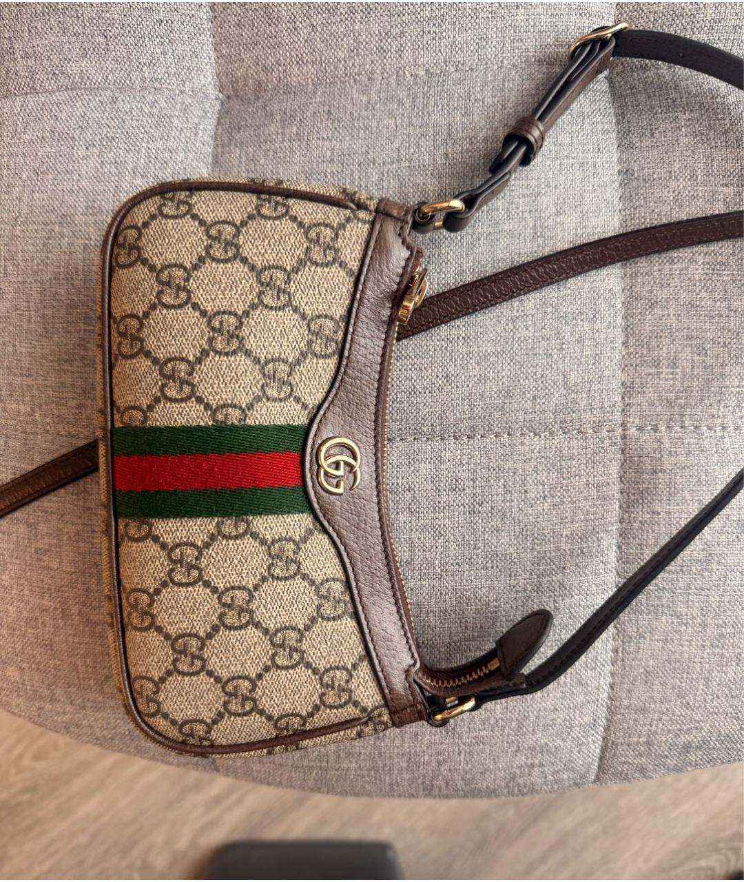 GUCCI Коричневая канва сумка с короткими ручками, фото 2