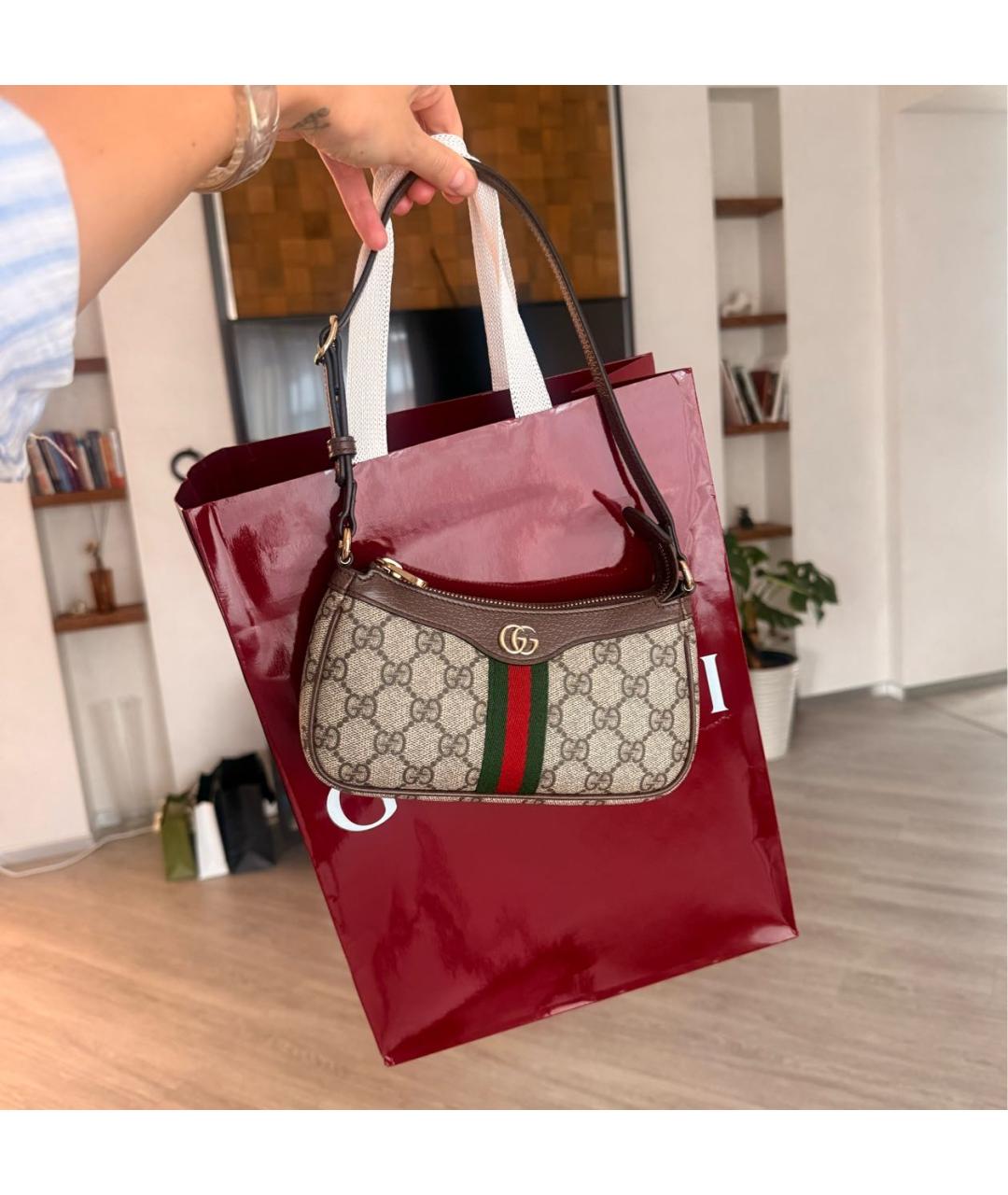 GUCCI Коричневая канва сумка с короткими ручками, фото 3