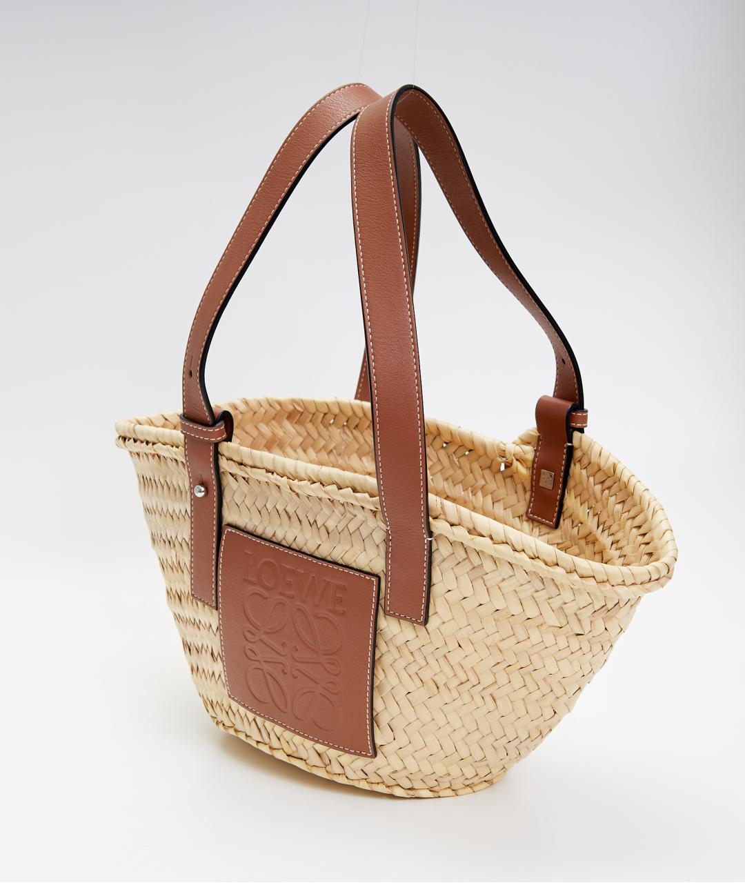 LOEWE Коричневая плетеная пляжная сумка, фото 2