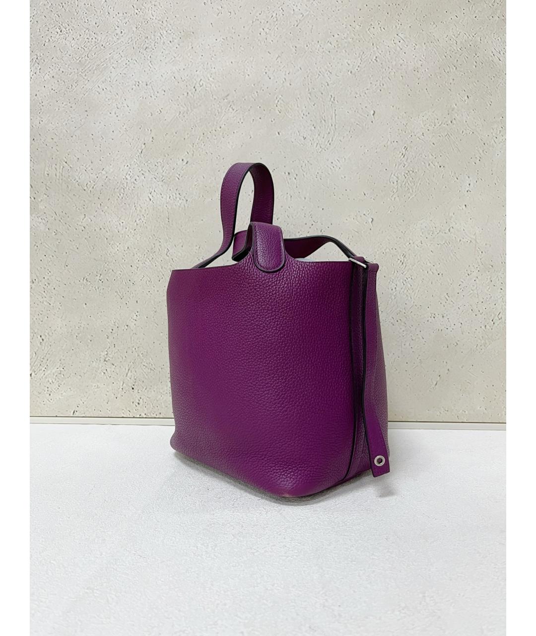 HERMES Фиолетовая кожаная сумка тоут, фото 3