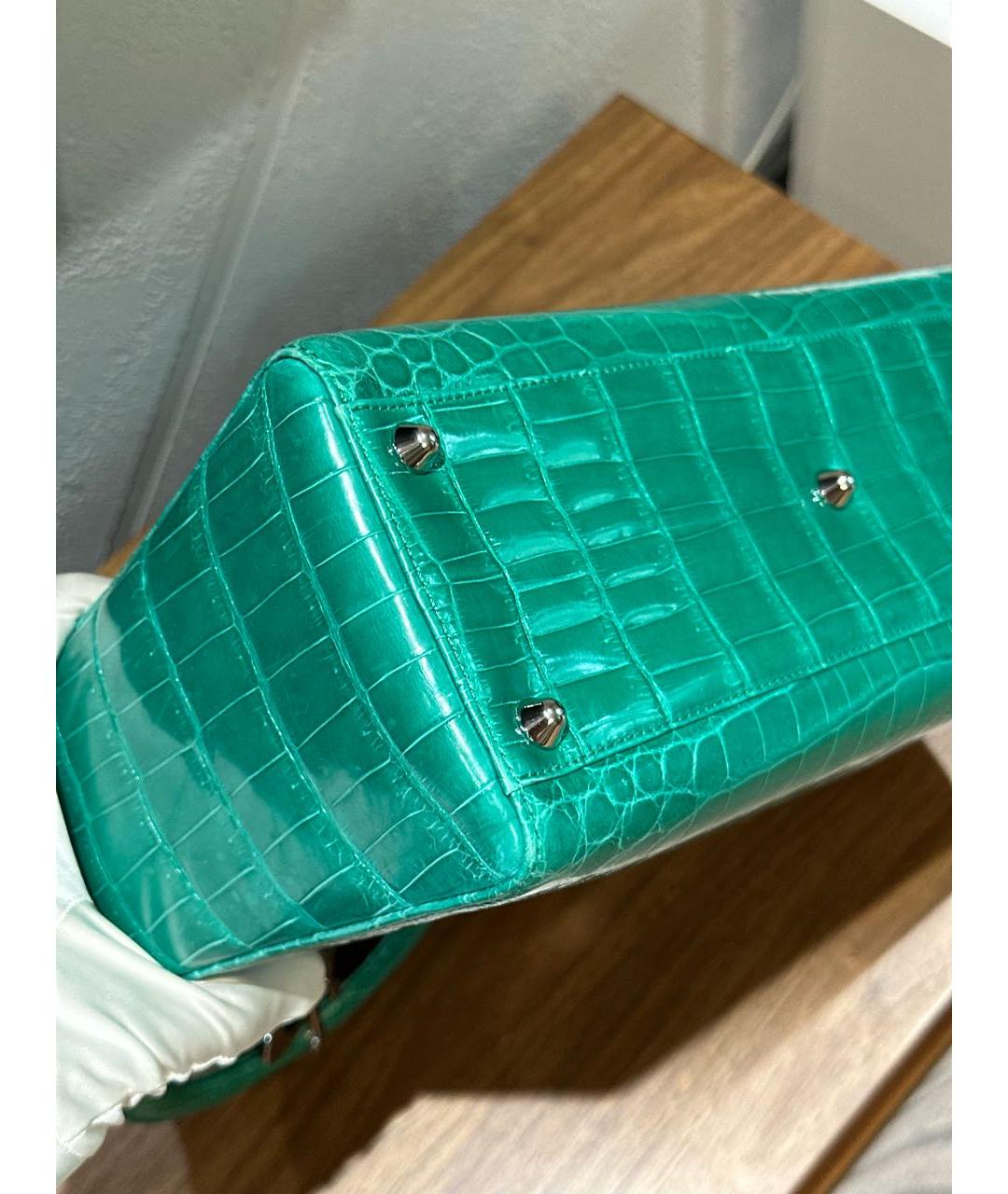 CHRISTIAN DIOR Зеленая сумка с короткими ручками из экзотической кожи, фото 7